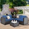 4Pcs Cushioned Rattan Patio Conversation Set W/ Side Table Navy Cushion